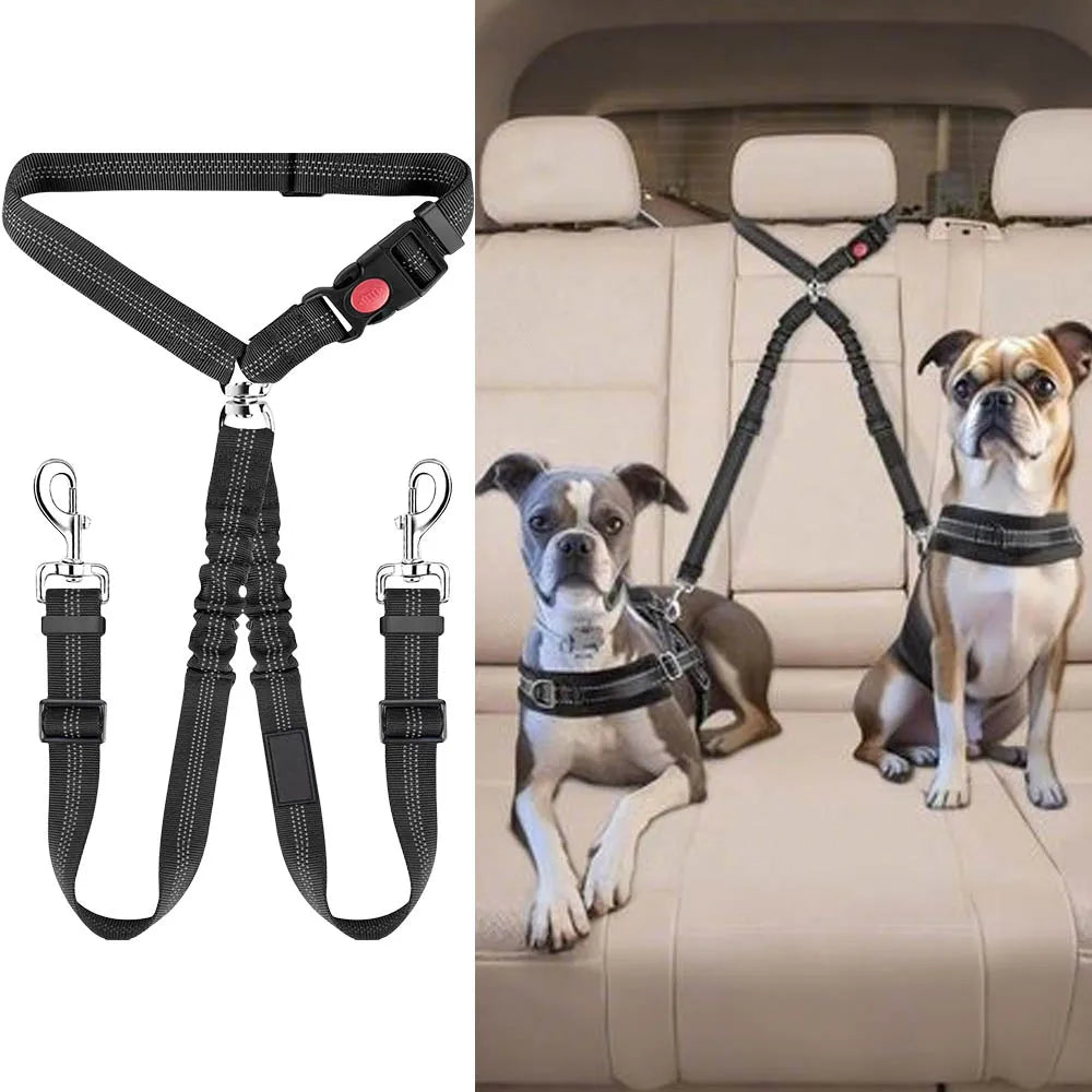 🚗🐶 Double-Headed Dog Safety Harness – Car Headrest Seat Belt
