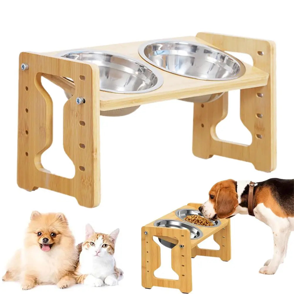 🪵🐶 Adjustable Elevated Wooden Dog Feeder – Food & Water Bowl Stand