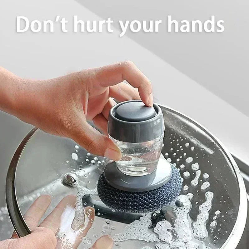 ✨Praktikus Konyhai Tisztítókefe – Beépített Szappanadagolóval, Cserélhető Fejjel✨