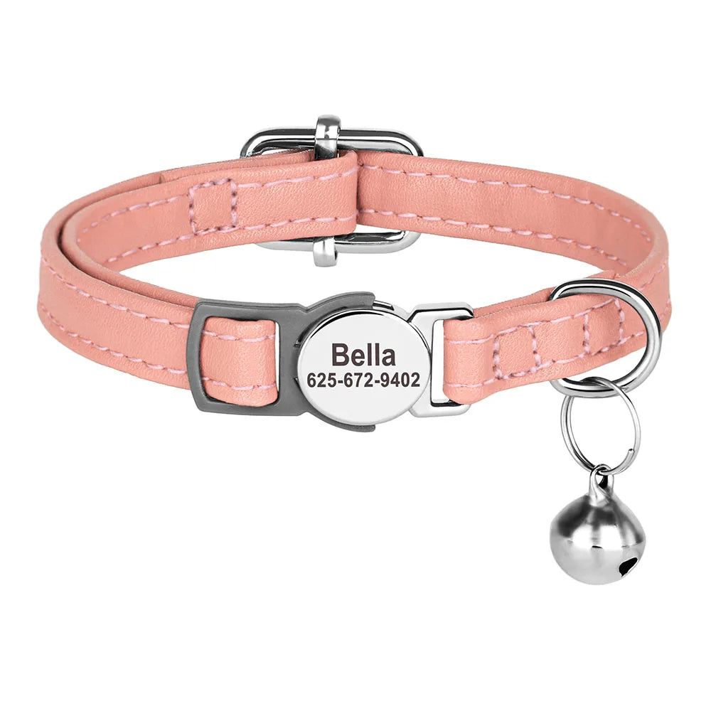 🐾 Custom Cat Collar – Personalized PU Leather with Engraved ID