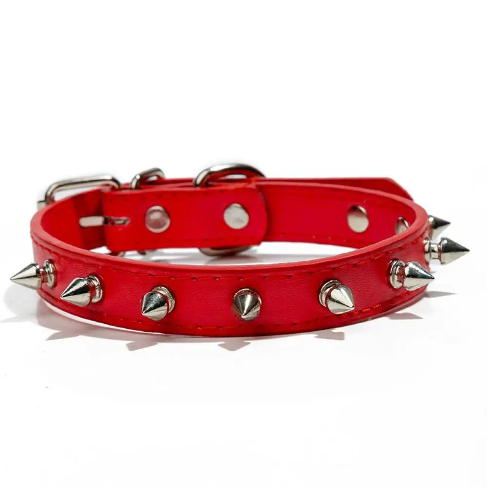 🐾 Colorful Spiked Leather Cat & Dog Collar – Adjustable Studded Pet Collar