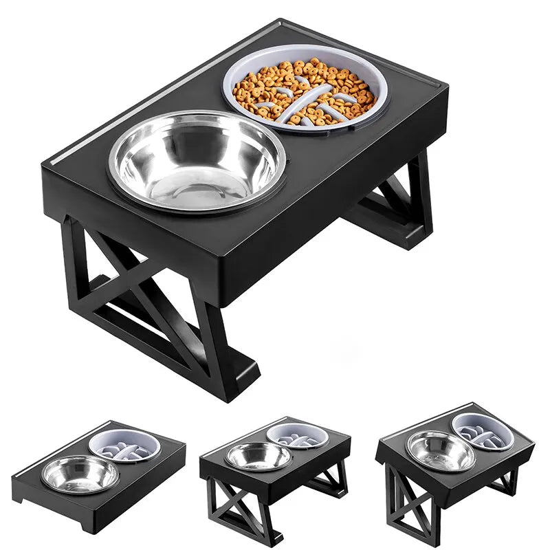 🐶 Elevated Double Dog Bowl with Adjustable Stand