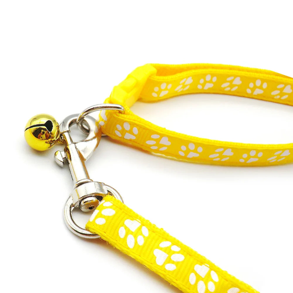 🐾 Bell Collar & Leash Set – Cartoon Paw Design