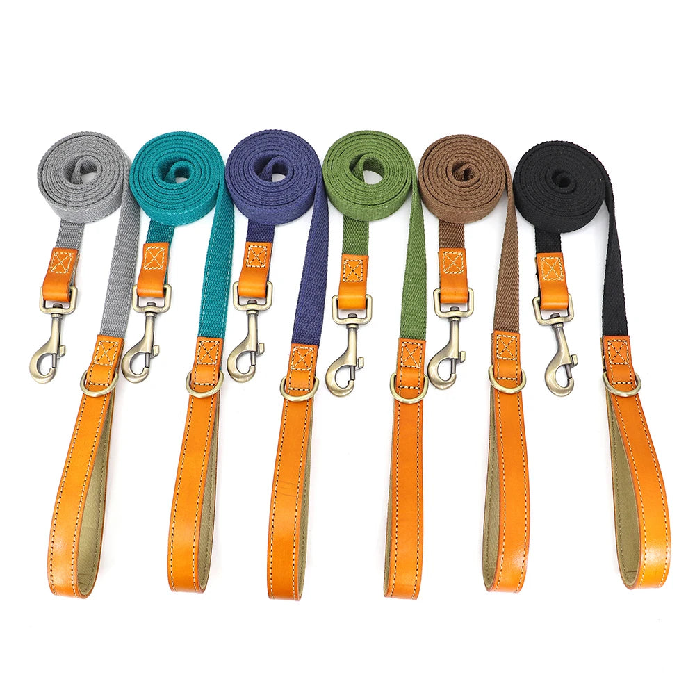 150cm Durable Nylon Dog Leash with PU Leather Handle – Comfortable & Strong for Daily Walks