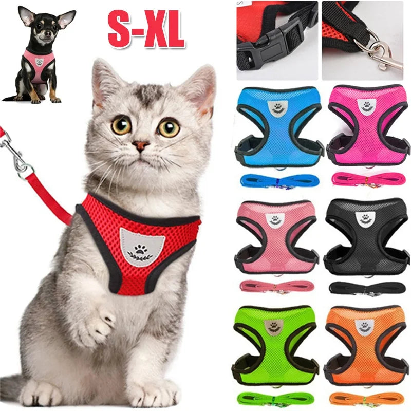 🐾 Breathable Cat & Dog Harness with Leash – Adjustable Reflective Mesh Vest