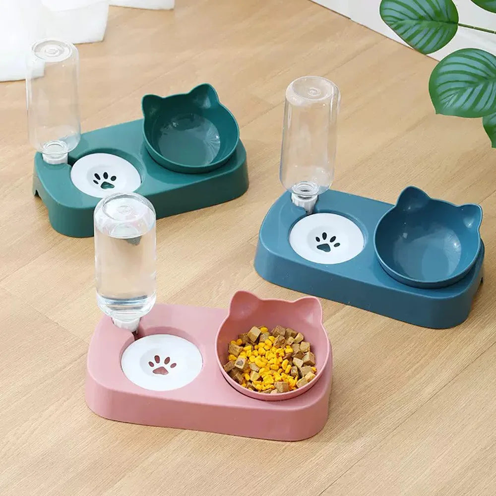 🐾 Double Bowl Pet Feeder with Automatic Water Dispenser
