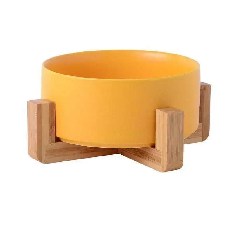 🐾 Ceramic Pet Bowl with Wooden Rack – Large Capacity