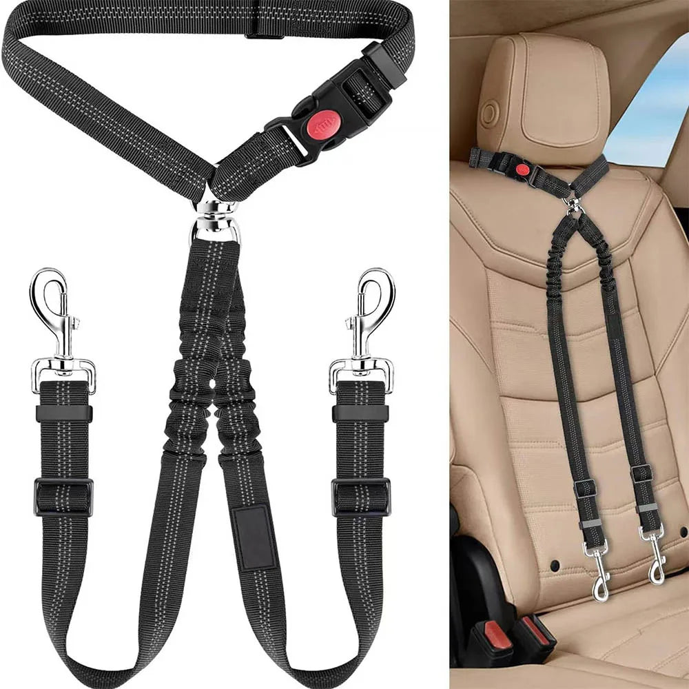 🚗🐶 Double-Headed Dog Safety Harness – Car Headrest Seat Belt