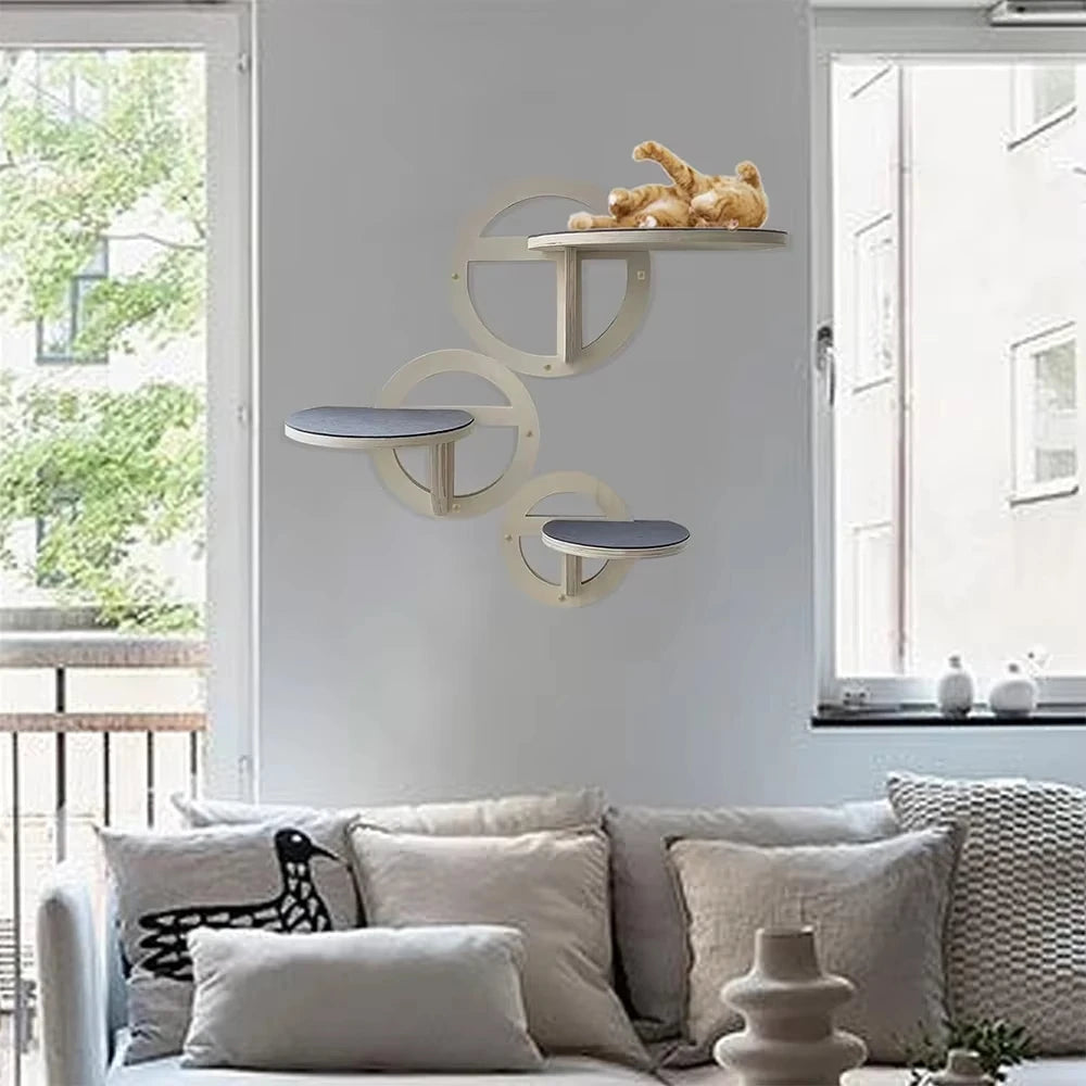 🐱🪵 Kör Alakú Fali Macskabútor – Esztétikus Fa Mászópolc • Strapabíró & Modern Dizájn 🐱🪵