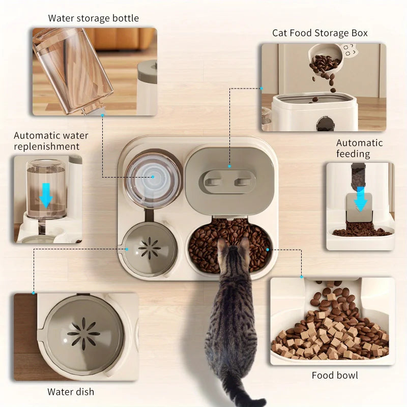 🐱 Cat Bowl Automatic Feeder with Spill-Proof Design & Water Fountain