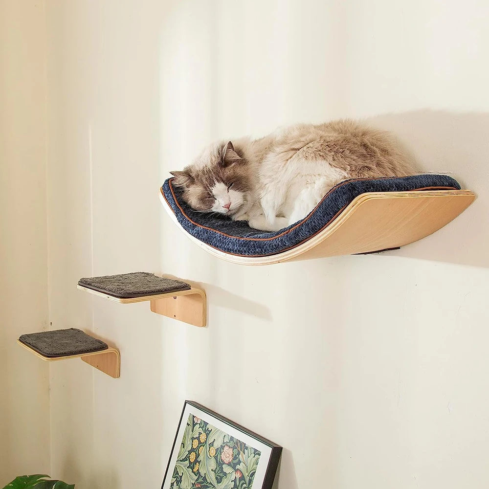 🐈 Prémium Fa Fali Macska Lépcső & Pihenőpolc – Strapabíró, Biztonságos & Stílusos Macskabútor 🐈