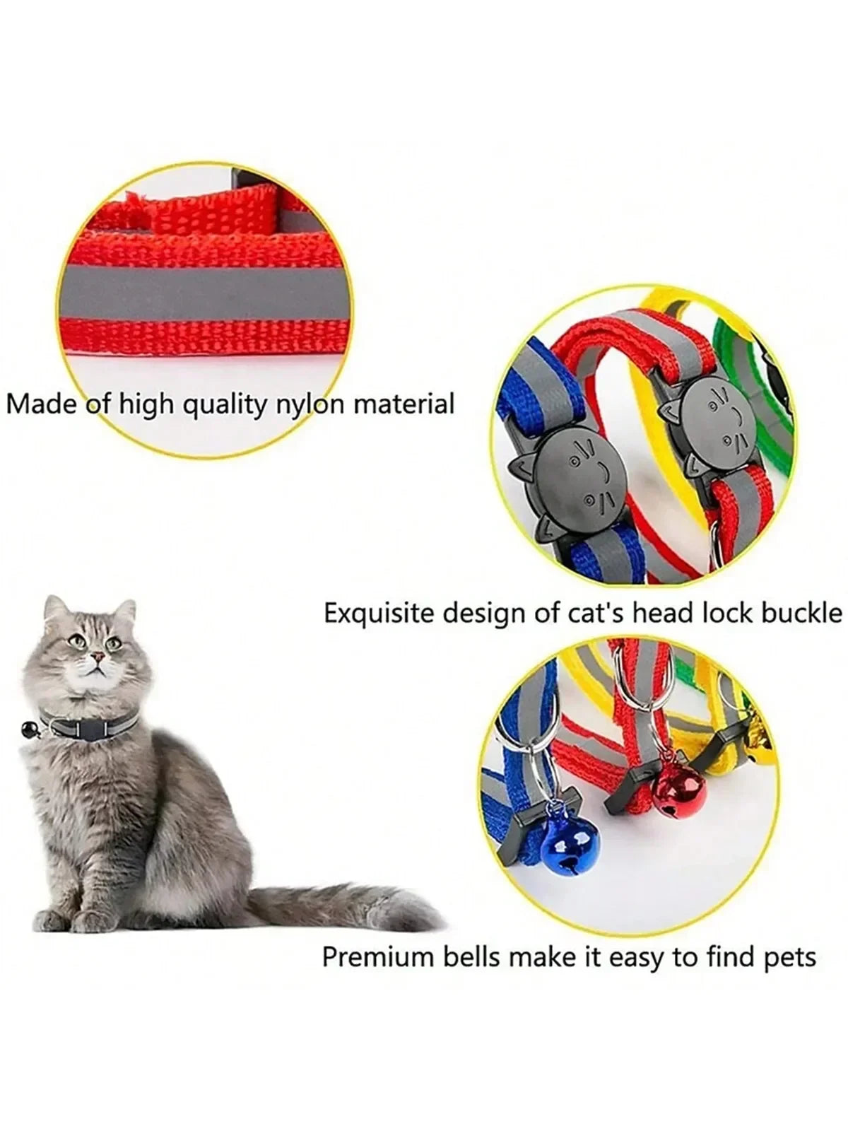 🐾 3-Pack Reflective Pet Collars with Safety Buckle & Bell