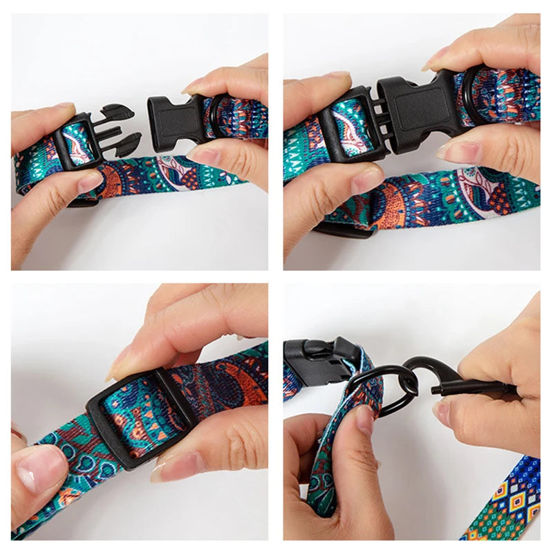 🌿 Bohemian Style Dog Collar & Leash Set