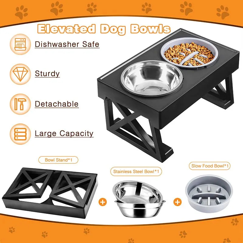 🐶 Elevated Double Dog Bowl with Adjustable Stand