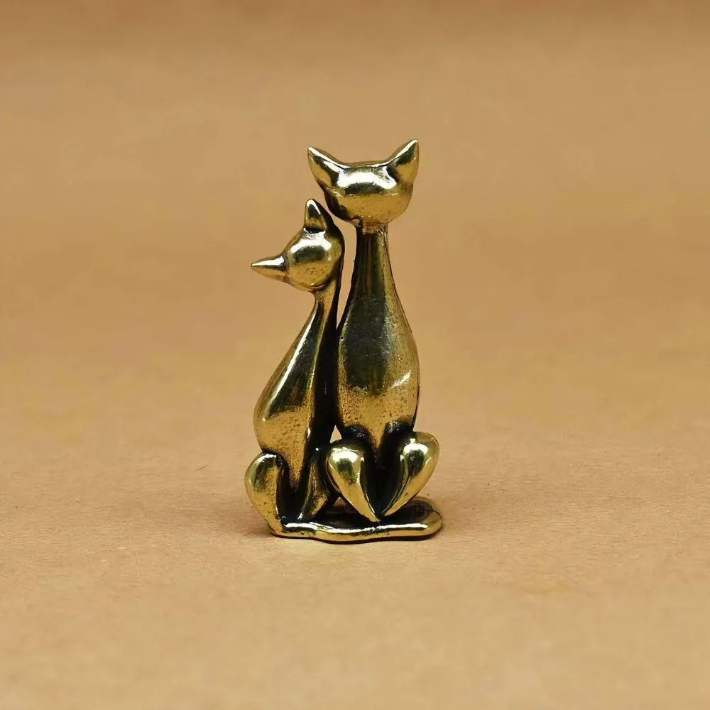Vintage Ölelő Macskák — Kézzel Készített Réz Dekorszobor