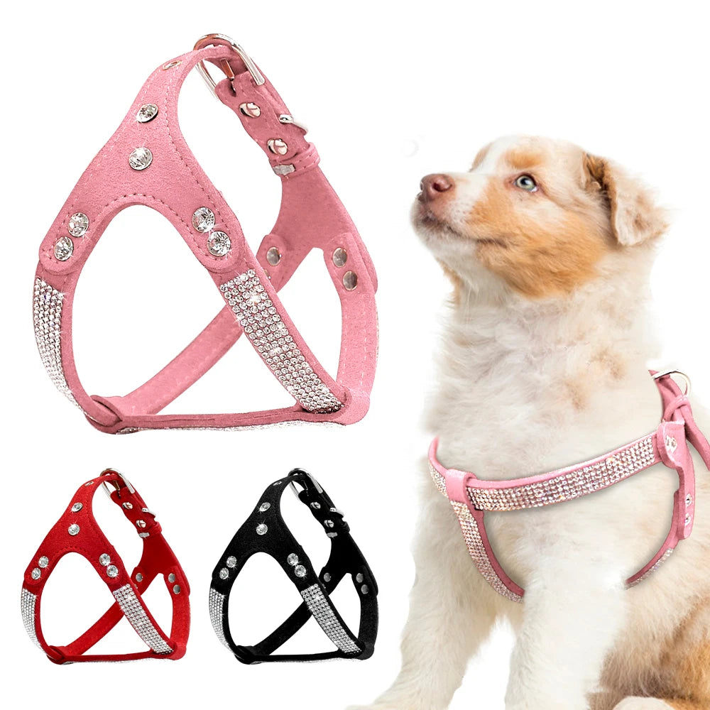 ✨ Soft Suede Dog Harness – Bling Rhinestone Diamond Style