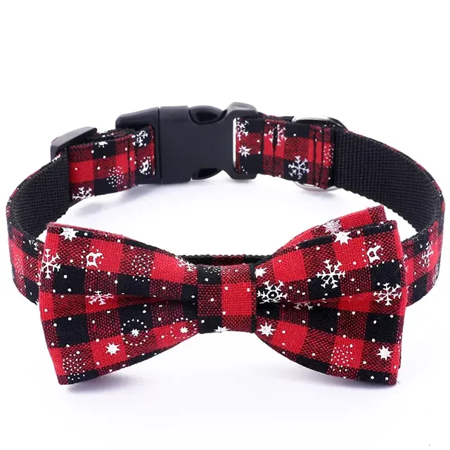 🎀 Christmas Bow Tie Dog Collar – Festive Snowflake Style