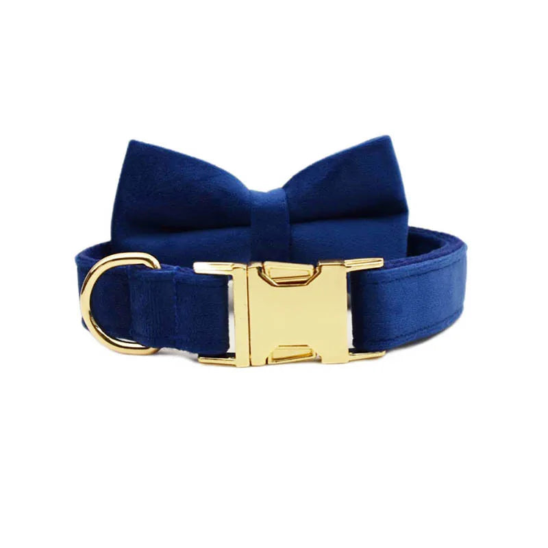 Luxury Personalized Dog Collar & Leash Set – Engraved Name Tag with Bow Tie