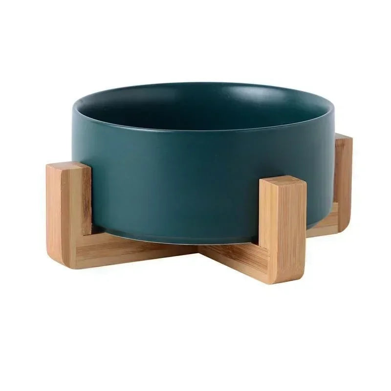 🐾 Ceramic Pet Bowl with Wooden Rack – Large Capacity