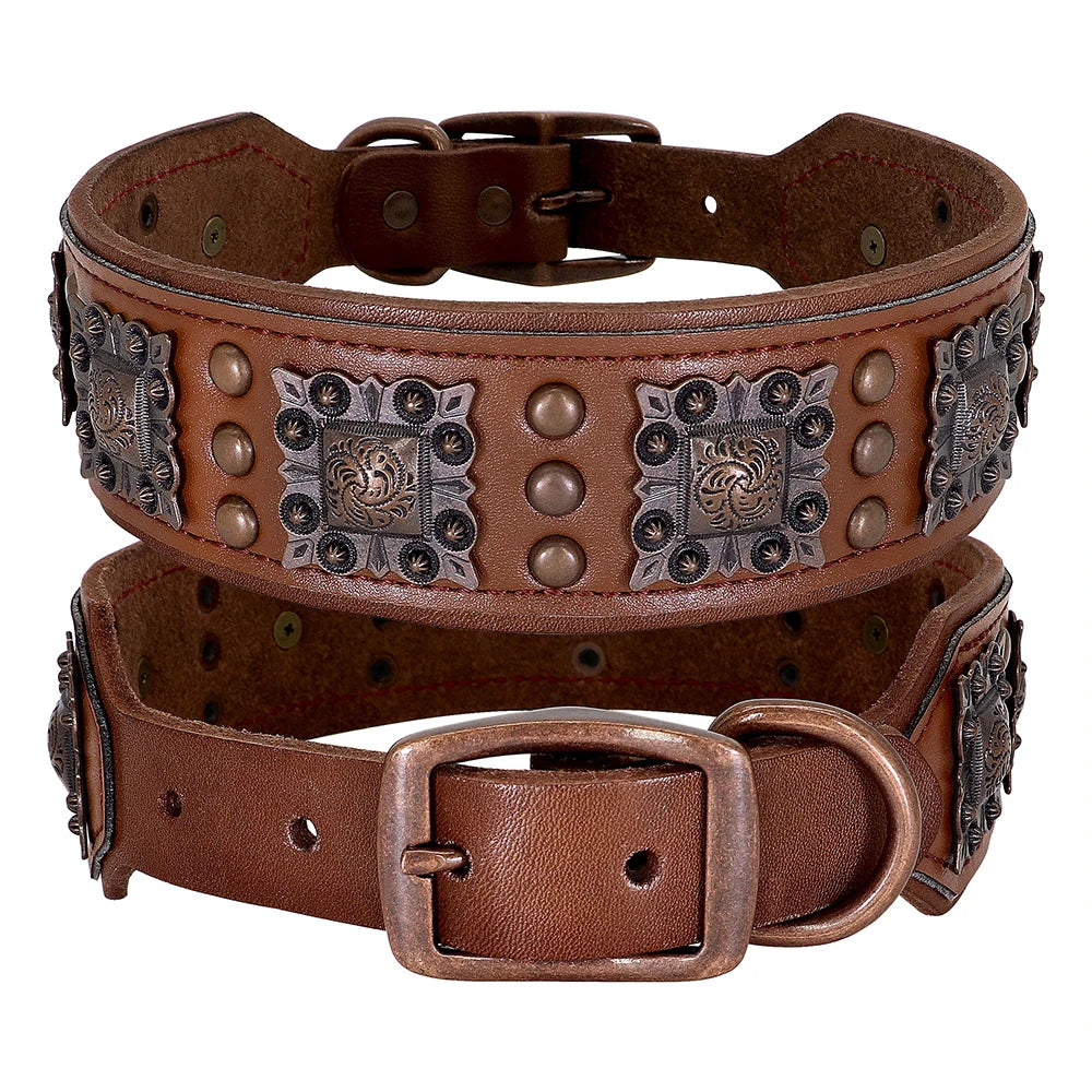 🐕 Cool Spiked Genuine Leather Dog Collar