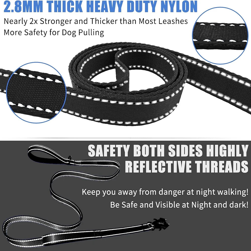 Heavy Duty Reflective Dog Leash – Nylon Lead with Dual Padded Handles for Strong Dogs