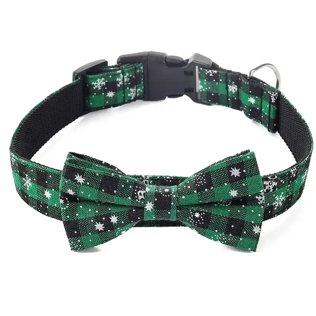 🎀 Christmas Bow Tie Dog Collar – Festive Snowflake Style