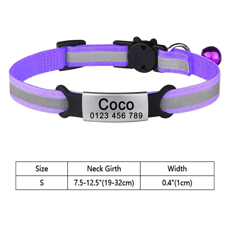 🐱 Personalized Reflective Nylon Cat Collar with Bell