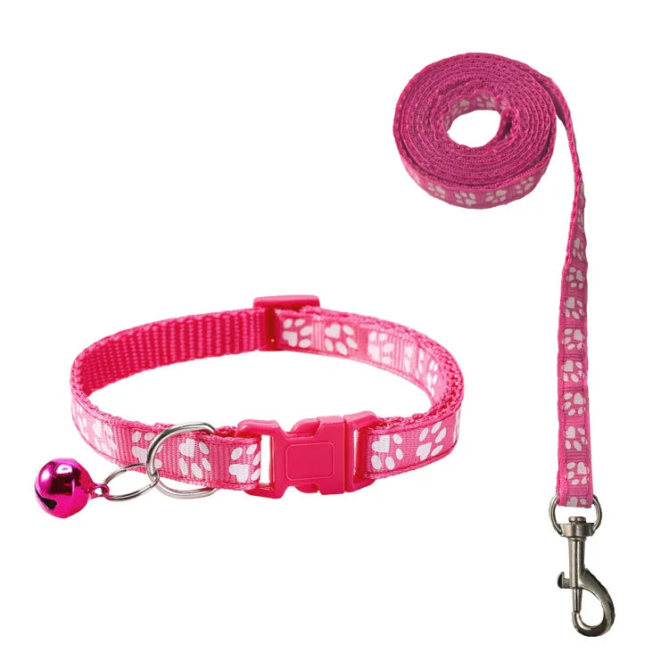 🐾 Bell Collar & Leash Set – Cartoon Paw Design