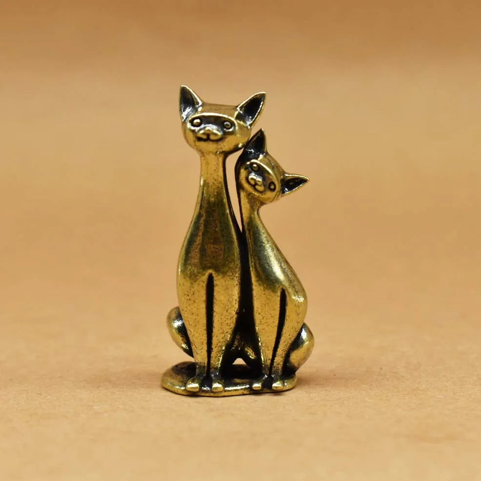 Vintage Ölelő Macskák — Kézzel Készített Réz Dekorszobor