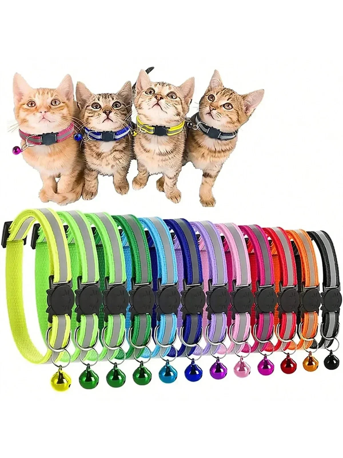 🐾 3-Pack Reflective Pet Collars with Safety Buckle & Bell