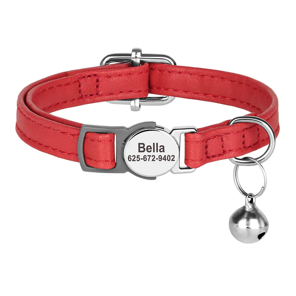 🐾 Custom Cat Collar – Personalized PU Leather with Engraved ID