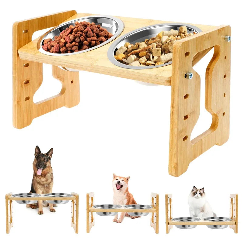 🐶🍽 Elevated Dog Feeder with Adjustable Wooden Stand