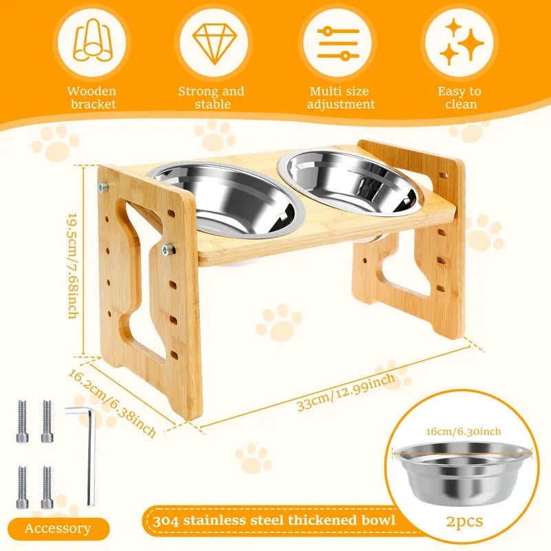 🐶🍽 Elevated Dog Feeder with Adjustable Wooden Stand