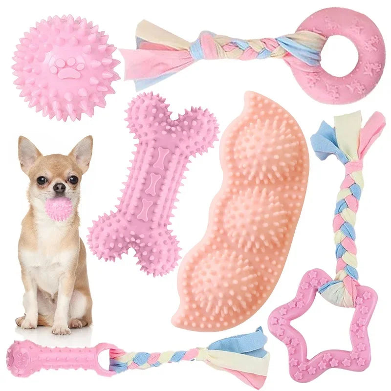 🦷 Pink Dental Chew Dog Toy Set