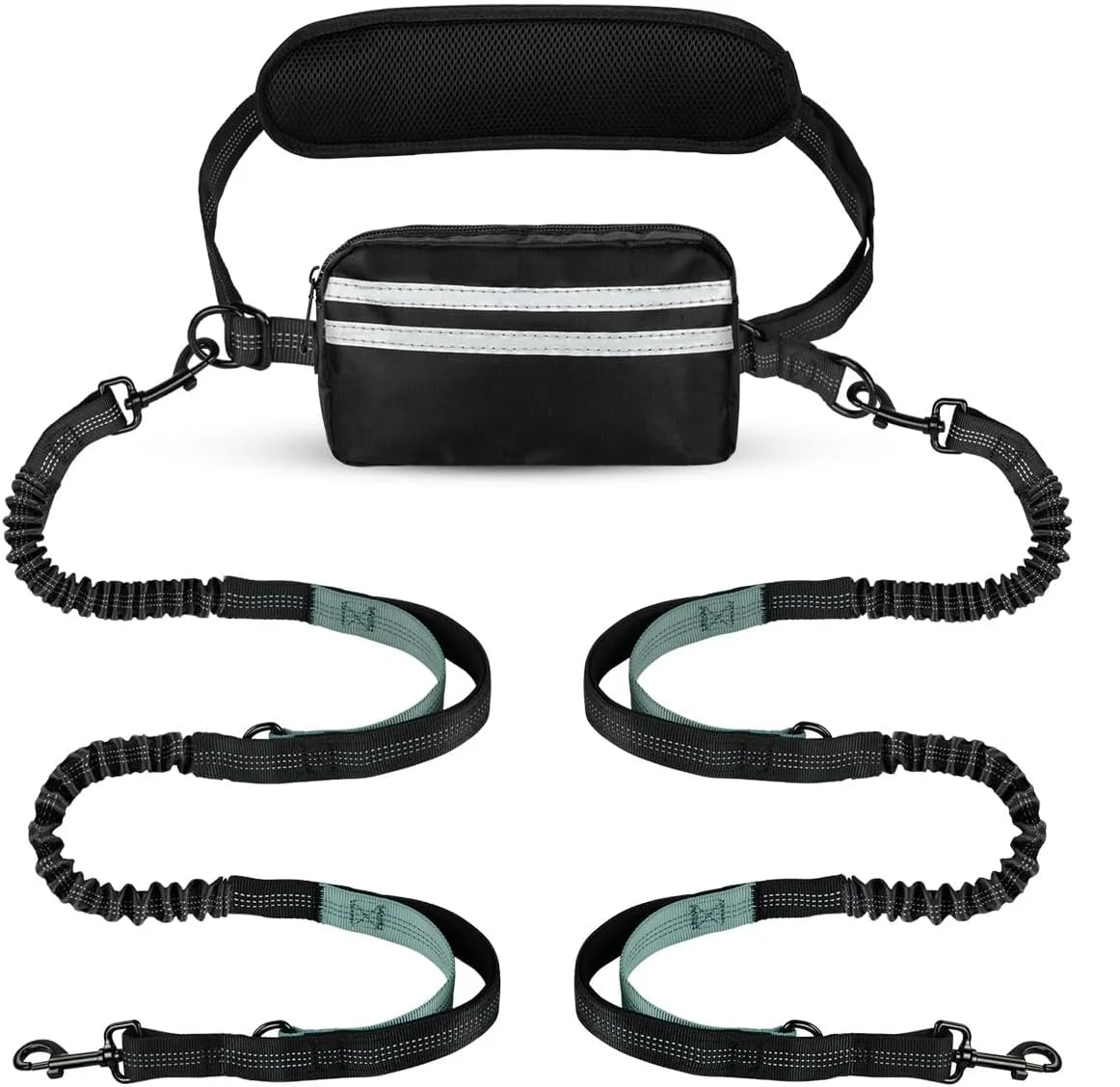 Hands Free Dog Leash with Pouch – Double Leash for Two Dogs with Retractable Bungee