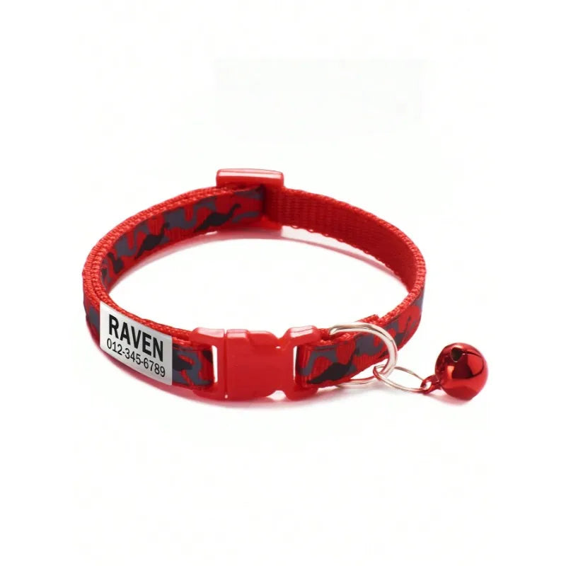 🐱 Personalized Camouflage Cat Collar with Name ID Tag & Bell