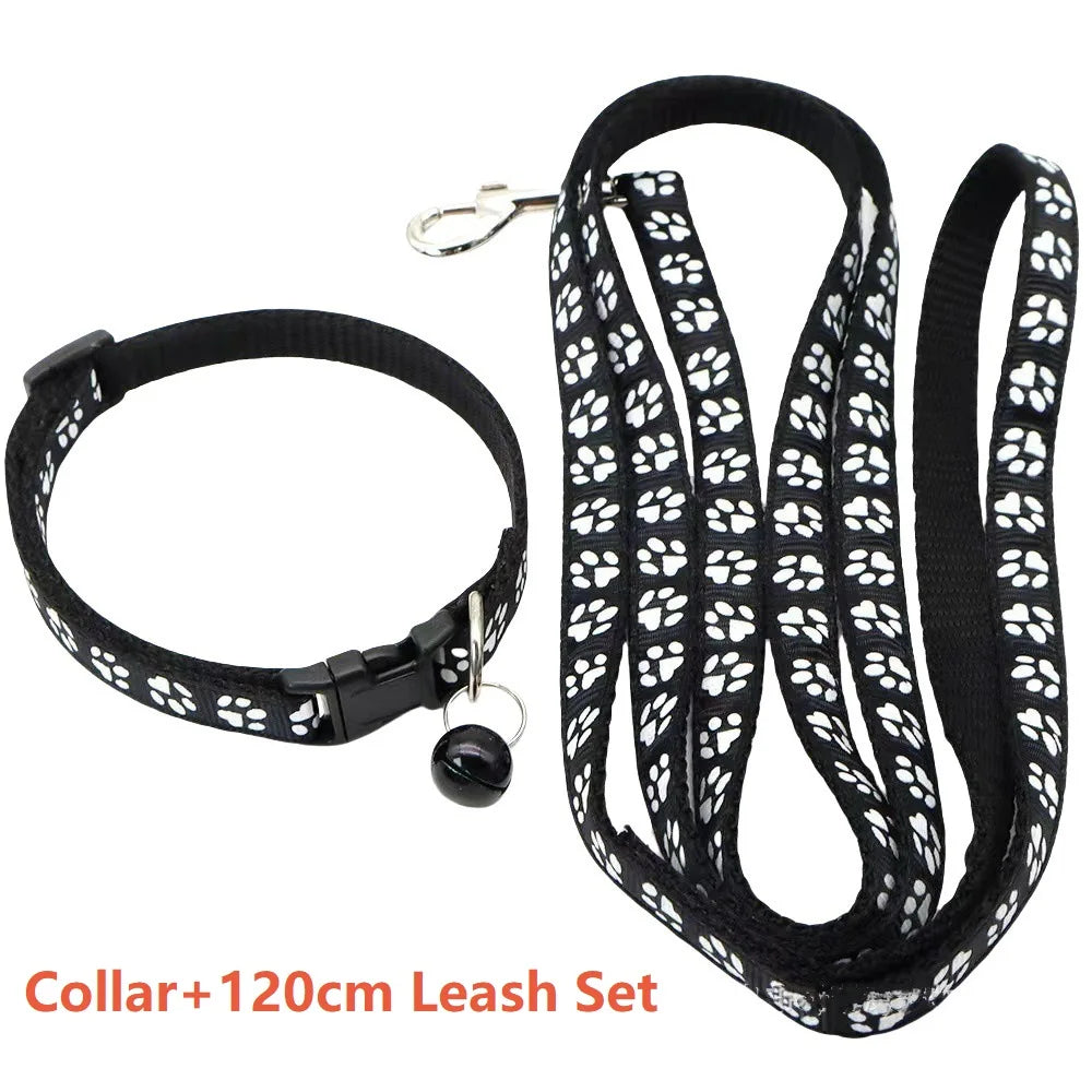 🐾 Bell Collar & Leash Set – Cartoon Paw Design