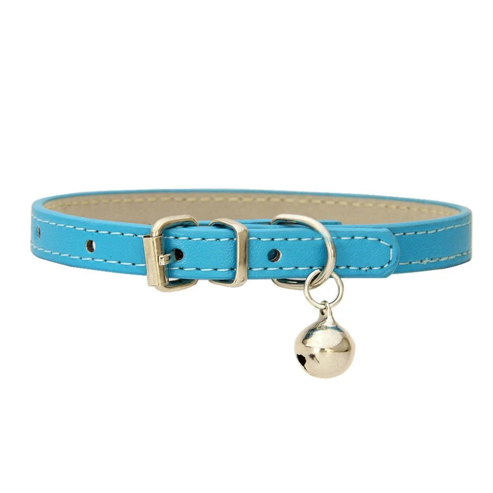 🐾 Soft PU Leather Cat Collar with Bell – Adjustable & Stylish