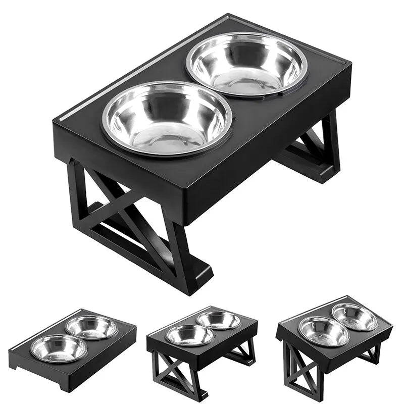 🐶 Elevated Double Dog Bowl with Adjustable Stand
