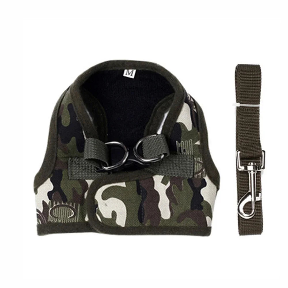 🐾 Cute Army Dog & Cat Harness + Leash Set