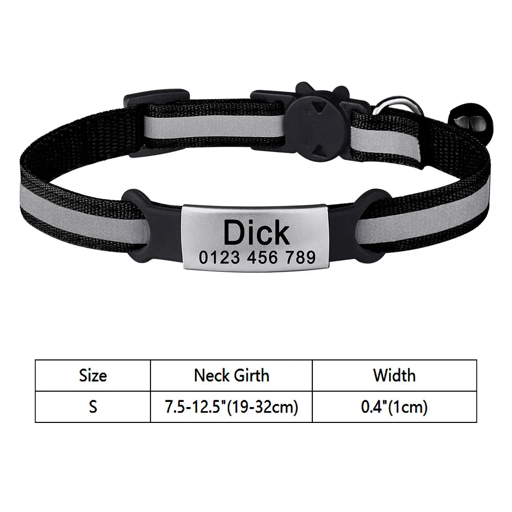 🐱 Personalized Reflective Nylon Cat Collar with Bell