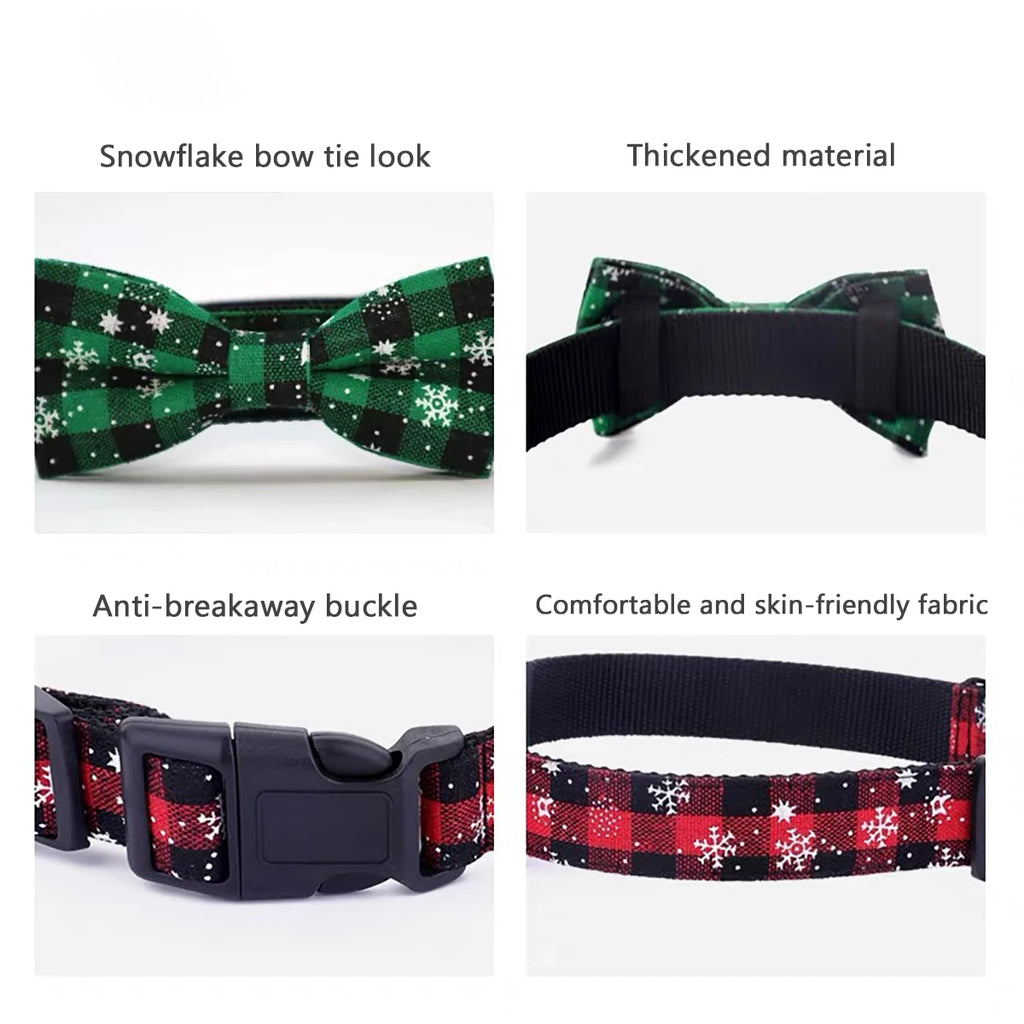 🎀 Christmas Bow Tie Dog Collar – Festive Snowflake Style