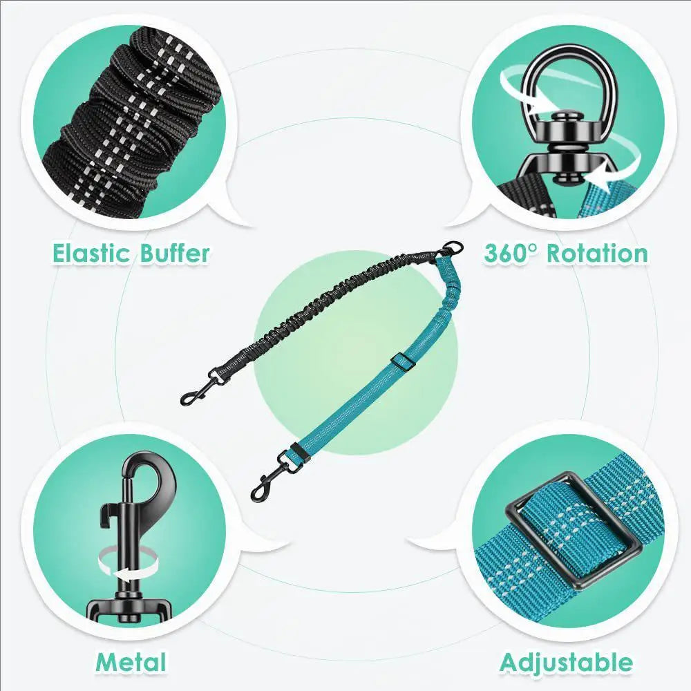 Elastic Double Dog Leash for Two Dogs – Shock Absorbing, Tangle-Free Training Leash