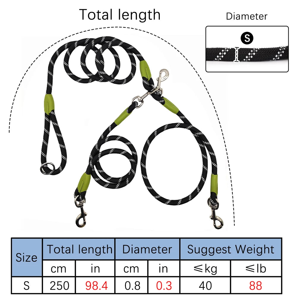 Hands Free Dual Dog Leash for 2 Dogs – Reflective Running Leash with 360° Swivel No-Tangle Design
