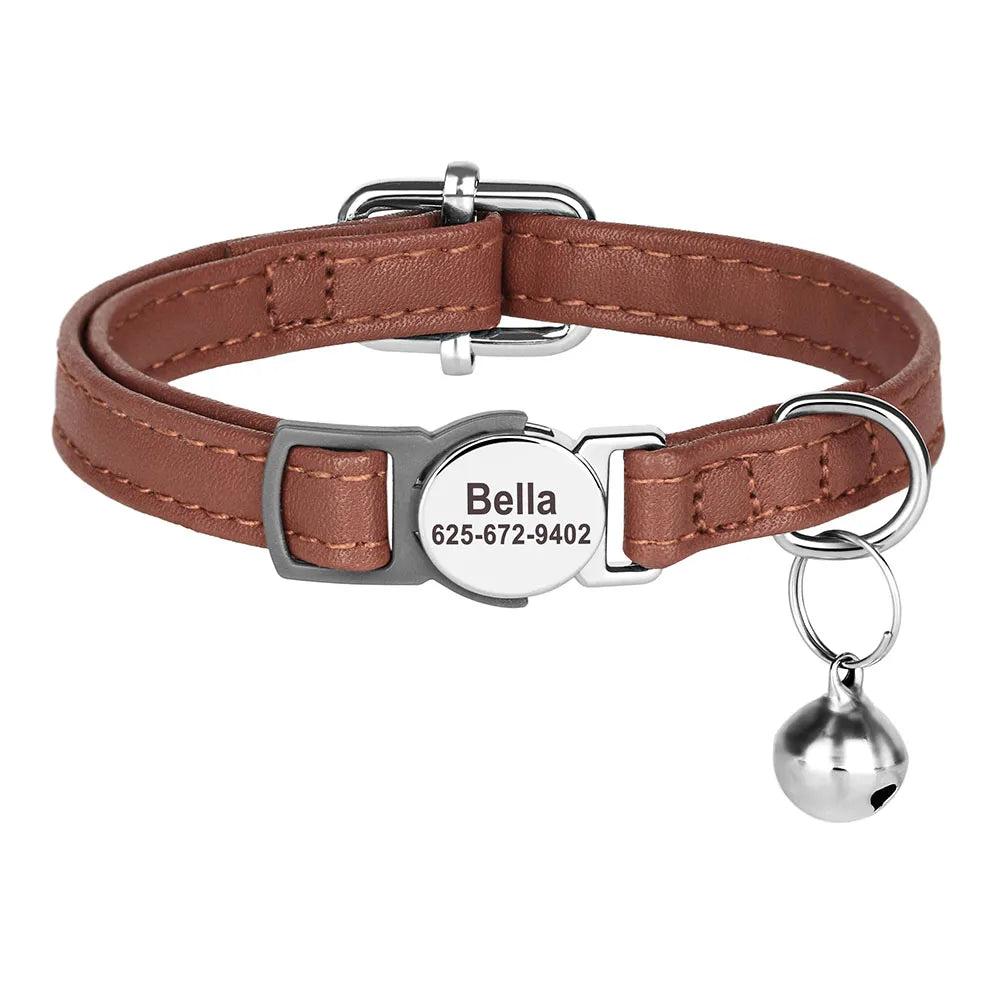 🐾 Custom Cat Collar – Personalized PU Leather with Engraved ID