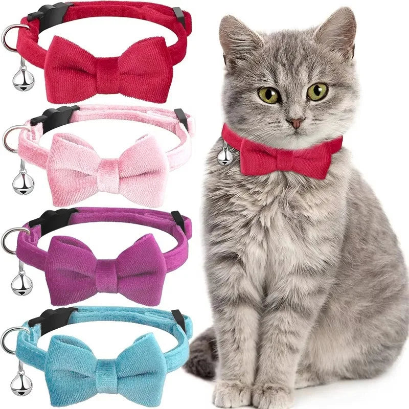 🎀 Velvet Cat Collar with Bow & Bell – Cute, Soft & Adjustable