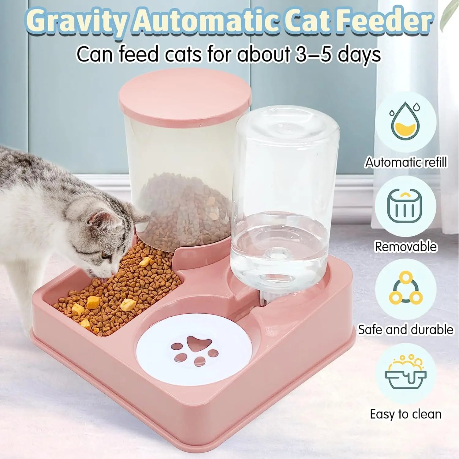 🐱 Automatic Cat Feeder & Water Dispenser Set – 2-in-1 Tilted Design