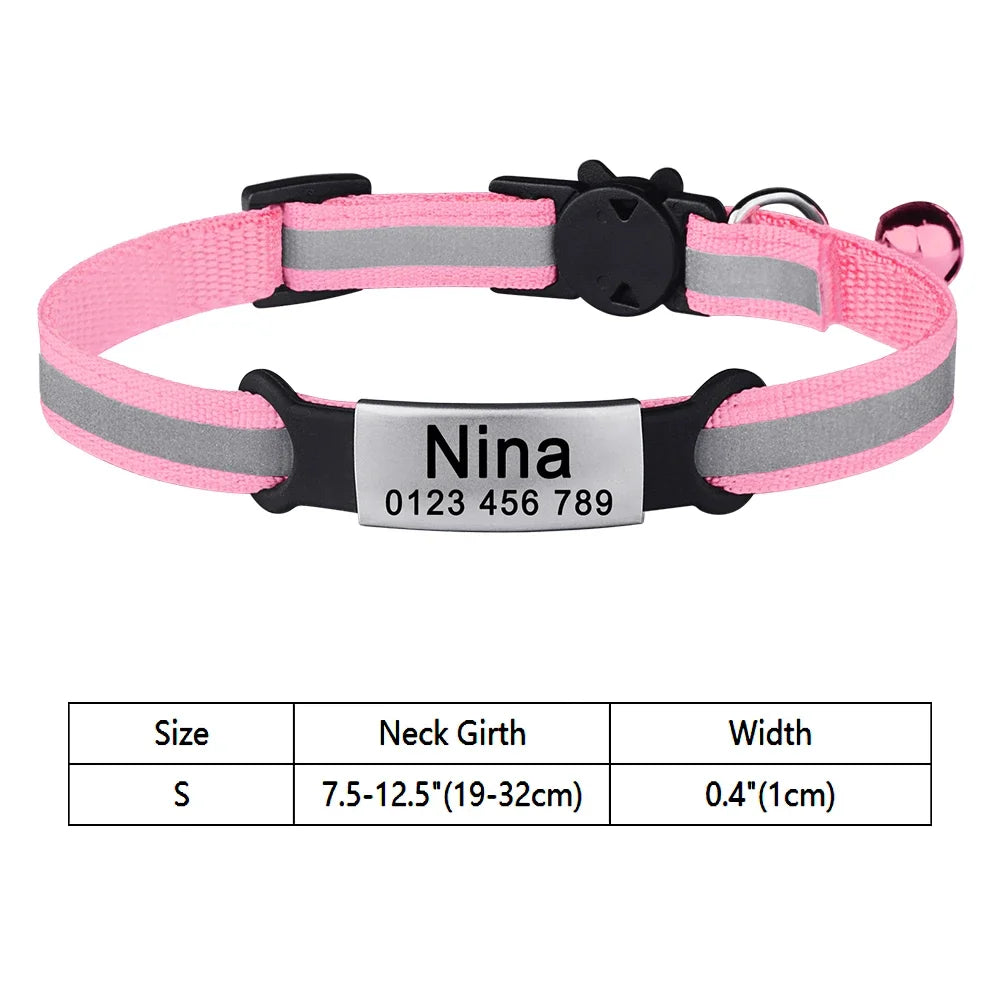 🐱 Personalized Reflective Nylon Cat Collar with Bell