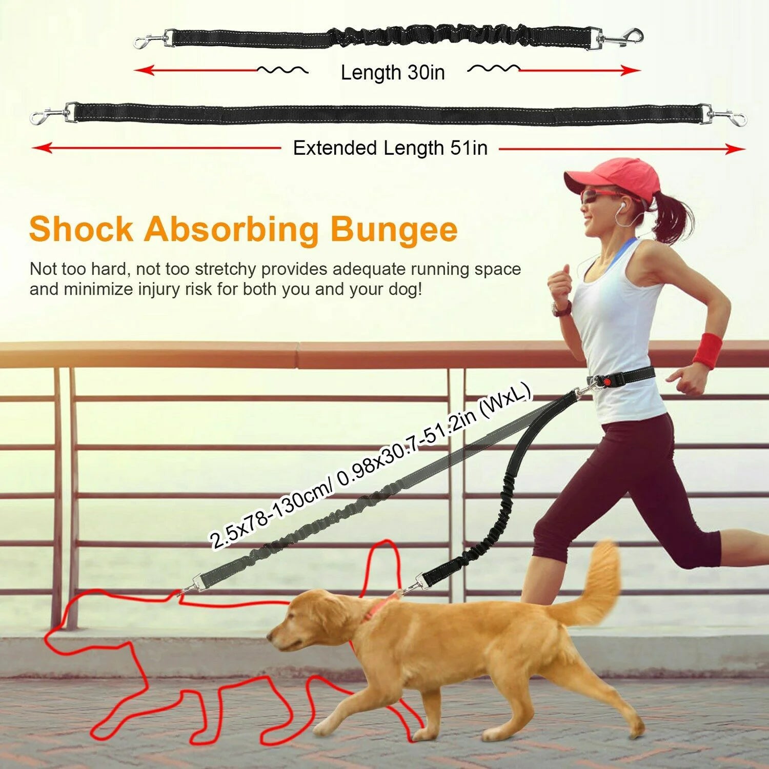 Hands-Free Dog Running Leash with Waist Belt – Adjustable Nylon Leash for Walking, Running & Hiking
