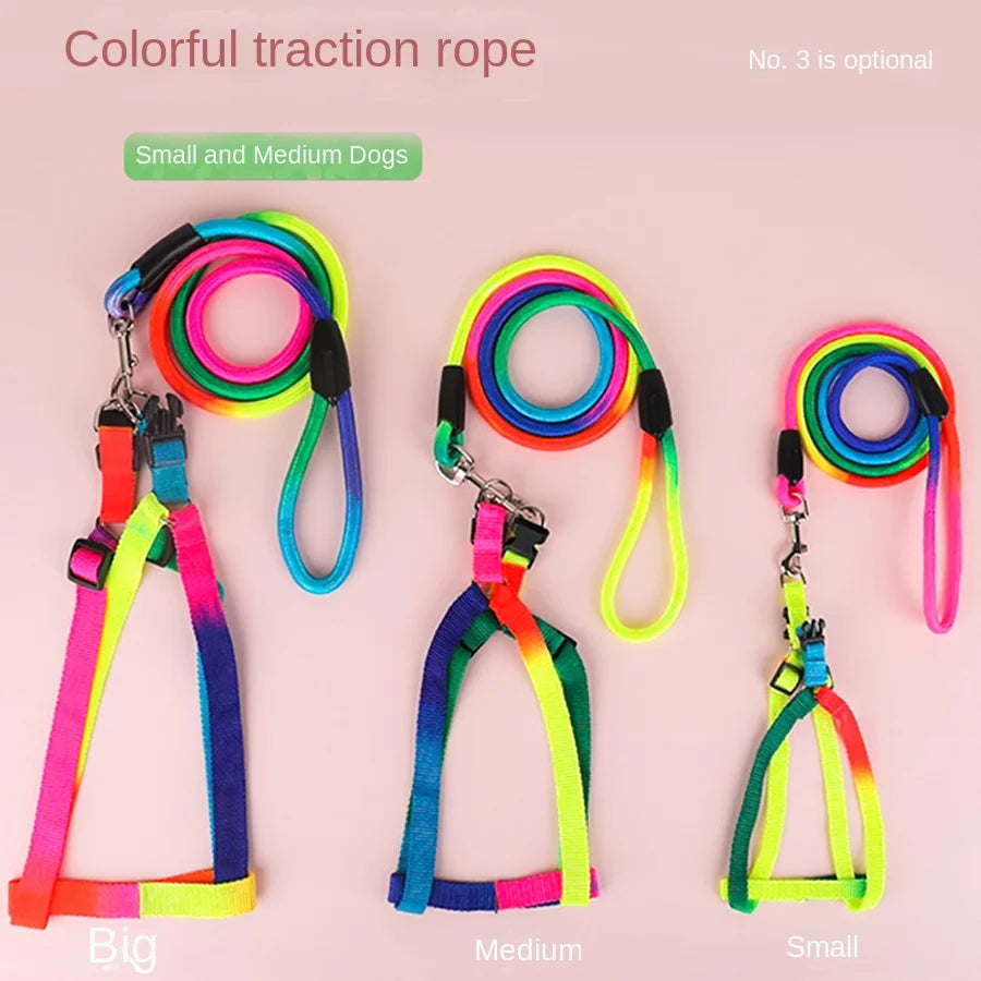 🌈 Colorful Rainbow Pet Harness & Leash Set